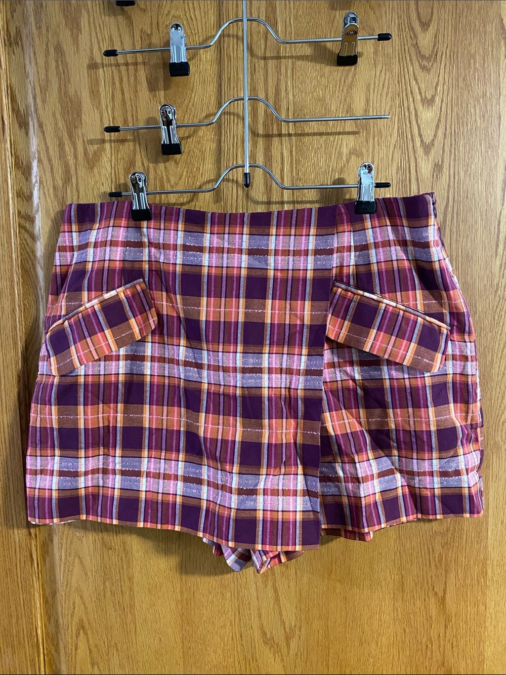 Anthropologie Maeve Purple & Orange Plaid High-Rise Skort